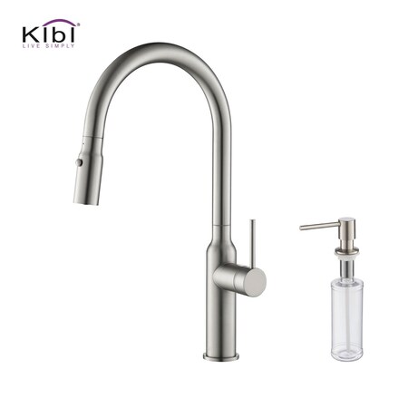 Kibi Hilo Single Handle Pull Down Kitchen Sink Faucet with Soap Dispenser C-KKF2008BN-KSD100BN